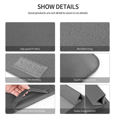 Universal 4-In-1 Laptop Bag Set Waterproof Pu Leather Handle Stand Pen Holder Winders Mouse & Charger Bags - 13 / 14 Inch - Dark Blue