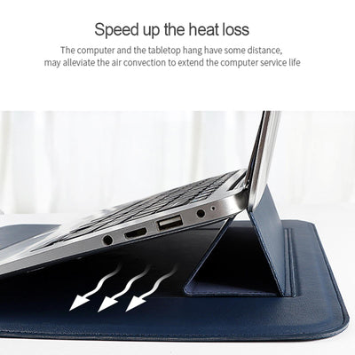 Multifunctional Notebook Liner Bag - Fits 14.1-15.4 Inch - Pu Material - Silver Gray