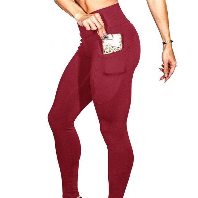 High Elastic Yoga Pants With Pockets For Women Stretch Leggings For Jogging Workout And Running Gym Tights For Women Size M - Red