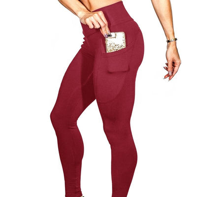 High Elastic Yoga Pants With Pockets For Women Stretch Leggings For Jogging Workout And Running Gym Tights For Women Size M - Red