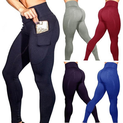 High Elastic Yoga Pants With Pockets For Women Stretch Leggings For Jogging Workout And Running Gym Tights For Women Size M - Red