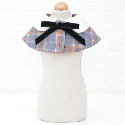 Dog Shawl Small Cloak Pet Bow Ttie Saliva Towel Pet Accessories - Size M - Navy Blue Grid