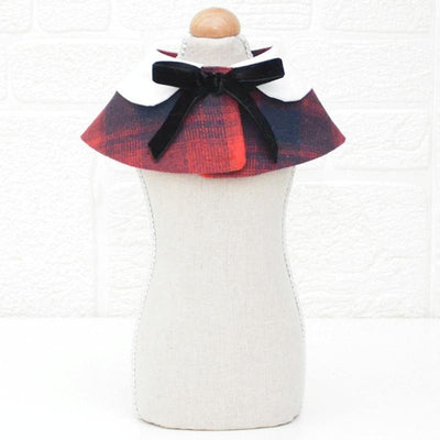 Dog Shawl Small Cloak Pet Bow Ttie Saliva Towel Pet Accessories - Size M - Navy Blue Grid