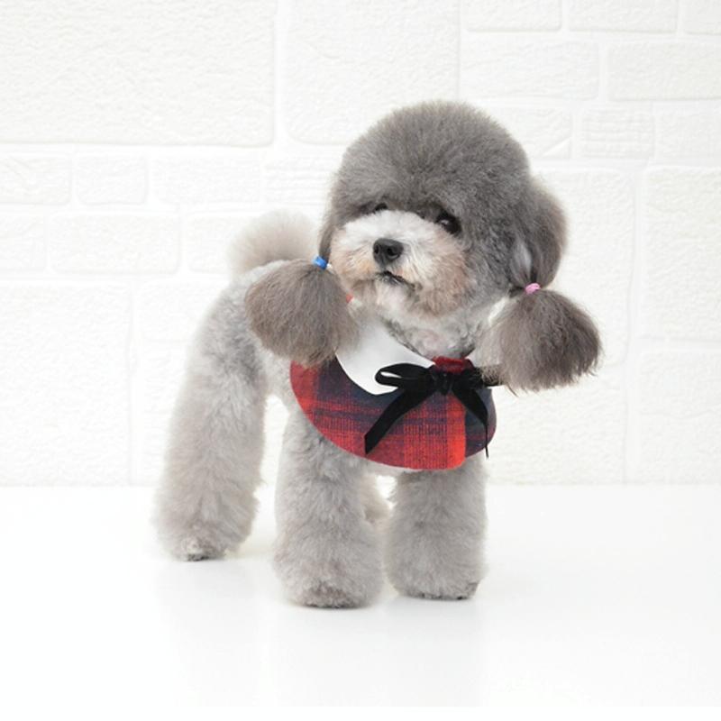 Dog Shawl Small Cloak Pet Bow Ttie Saliva Towel Pet Accessories - Size M - Navy Blue Grid