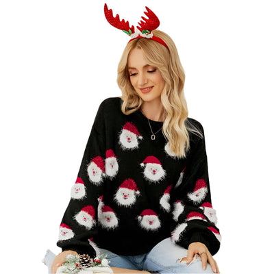 Autumn And Winter Christmas Ladies Sweater Sheath Knit Top - Red - M