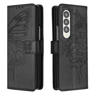 Butterfly Embossed Leather Phone Case - Black