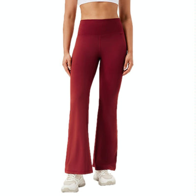 High Waisted Elastic Yoga Flared Pants Size L - Wine Red - L