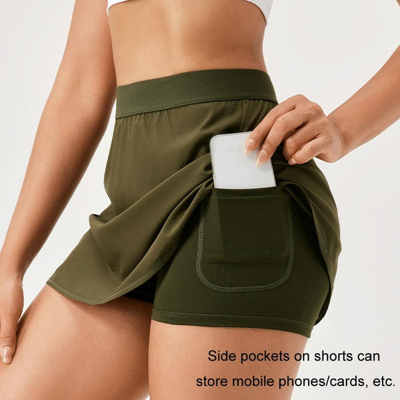 Quick Drying Women Yoga Skirt Pants Breathable & Fake Two Piece Size L - Merlot Red - L