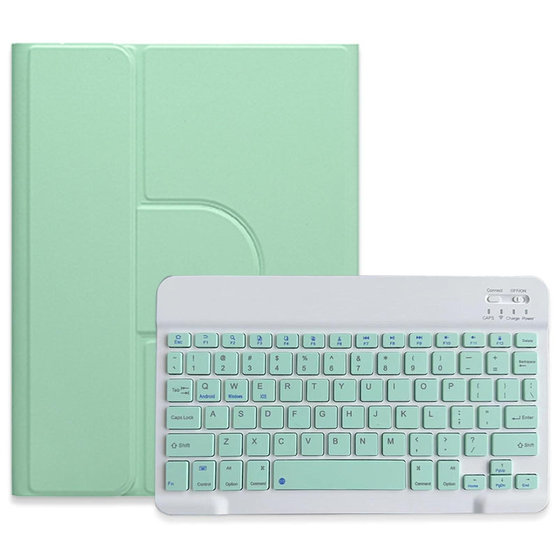 360 Degree Rotatable Bluetooth Keyboard Leather Case - Square Button - Dark Green - For Ipad 10.2 2021 / Air 2019