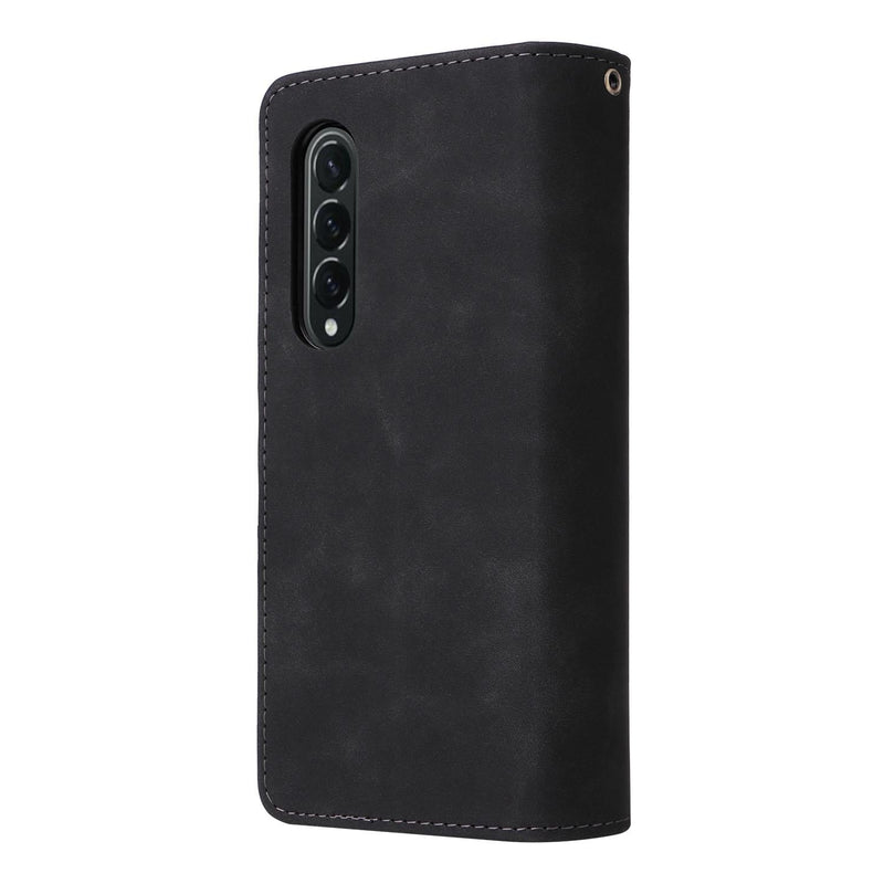 Frosted Leather Zip Wallet for Samsung Galaxy z Fold 4 - Compact and Stylish - Brown