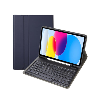 2022 Ipad 10.9 Bluetooth Keyboard Leather Case With Pen Slot - Lambskin Texture - Dark Blue