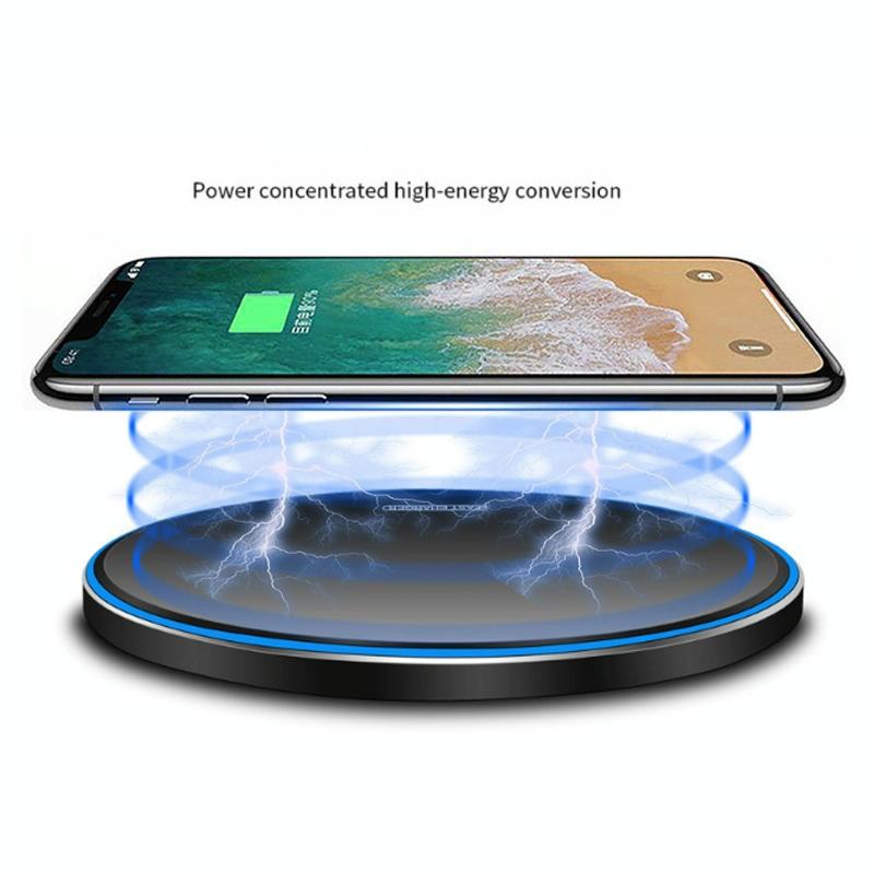 15W Round Wireless Charger Fast Charge - Mirror Black