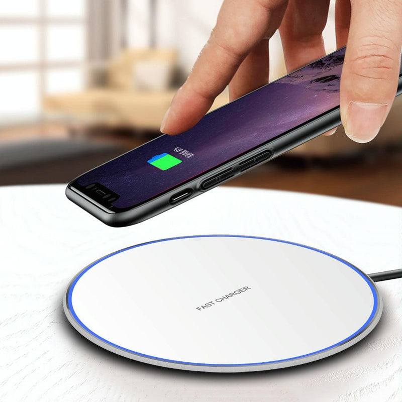 15W Round Wireless Charger Fast Charge - Mirror Black