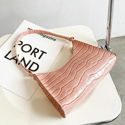 Small Square Stone Pattern Shoulder Bag for Women - Pink