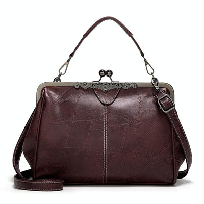 Adjustable Leather Crossbody Bag with Vintage Buckle - Coffee