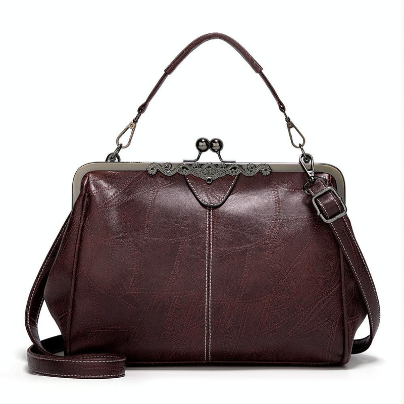 Adjustable Leather Crossbody Bag with Vintage Buckle - Coffee
