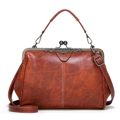 Adjustable Leather Crossbody Bag with Vintage Buckle - Coffee