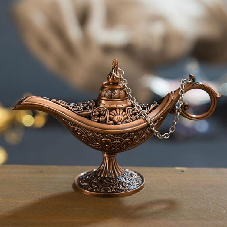 Metal Aladdin Magic Lamp Aromatherapy Home Decor Gift - Red Copper