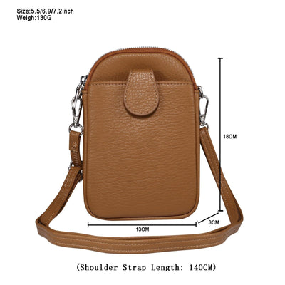 Litchi Texture Phone Crossbody Bag Leather Case For 5.5 Inch - 7.2 Inch Phones - Black