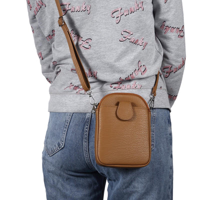 Litchi Texture Phone Crossbody Bag Leather Case For 5.5 Inch - 7.2 Inch Phones - Black