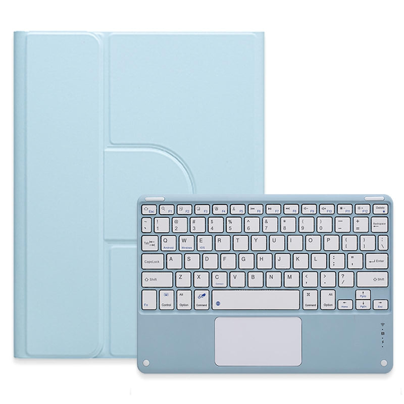 360 Degree Rotatable Bluetooth Keyboard Leather Case With Touchpad - Square Button - Sky Blue - For Ipad 10.2 2021 / Air 2019