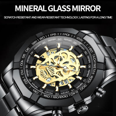 Waterproof Luminous Skeleton Watch - 30m - Full Gold Black Gold Nail
