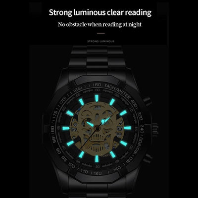 Waterproof Luminous Skeleton Watch - 30m - Full Gold Black Gold Nail