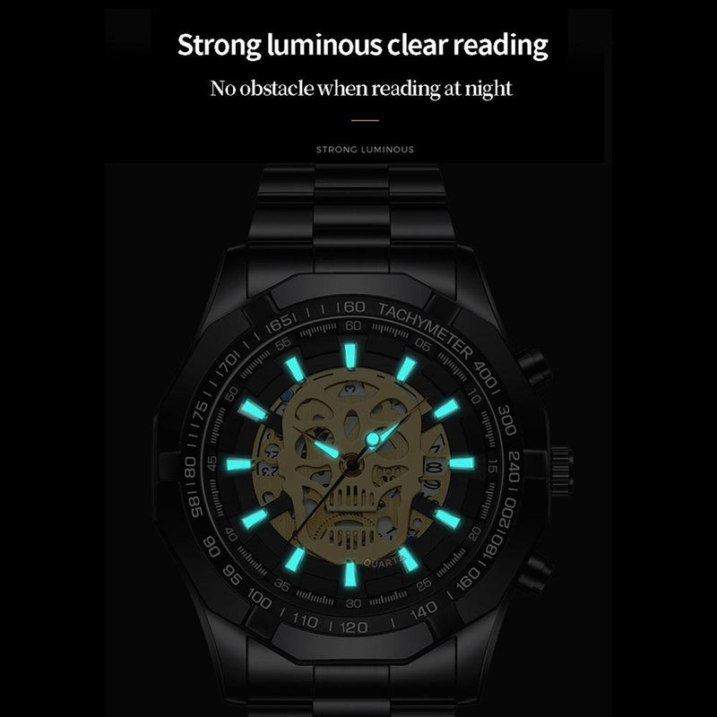 Waterproof Luminous Skeleton Watch - 30m - Full Gold Black Gold Nail