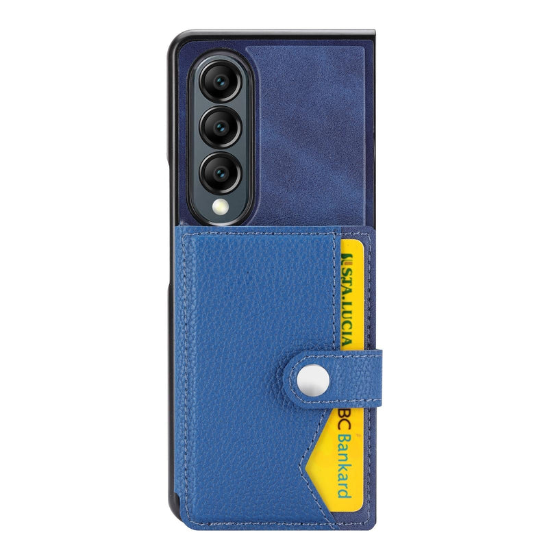 Litchi Pattern Single Button Card Holder Phone Case - Black