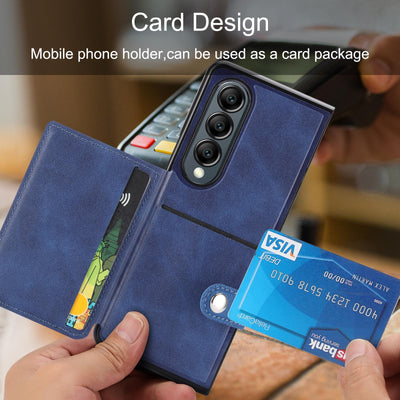 Litchi Pattern Single Button Card Holder Phone Case - Black