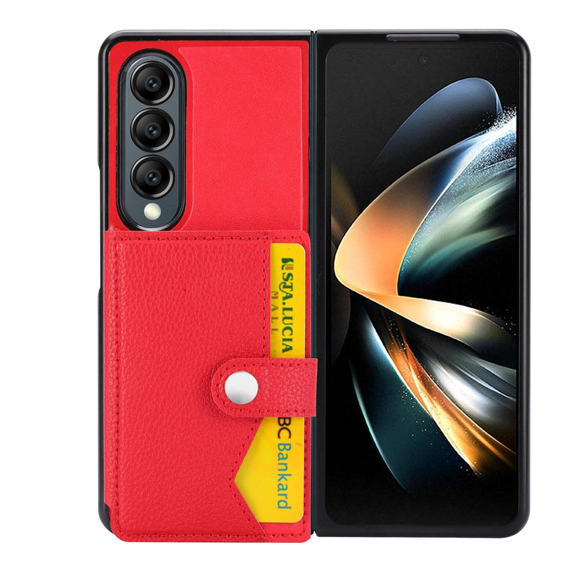 Litchi Pattern Single Button Card Holder Phone Case - Black