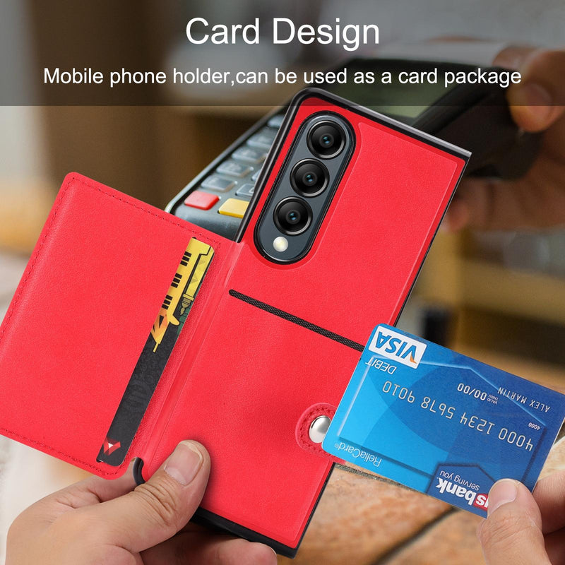 Litchi Pattern Single Button Card Holder Phone Case - Black