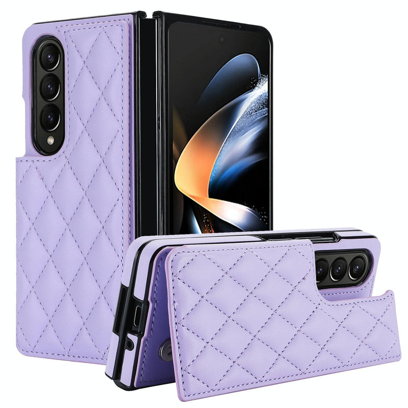 Foldable Full Coverage Double Buckle Pu Phone Case for Samsung Galaxy z Fold 4 - Purple