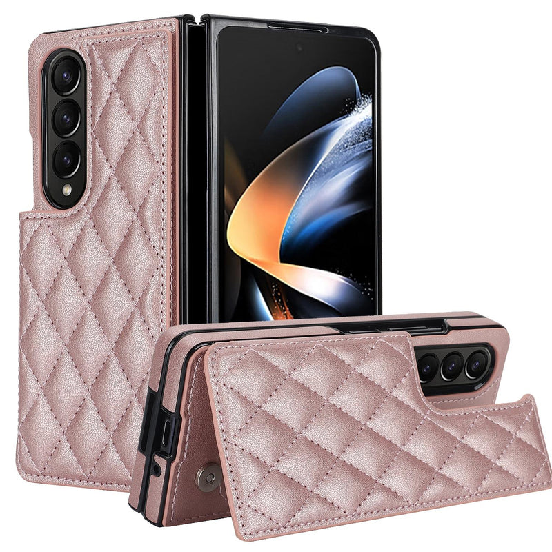 Foldable Full Coverage Double Buckle Pu Phone Case for Samsung Galaxy z Fold 4 - Purple