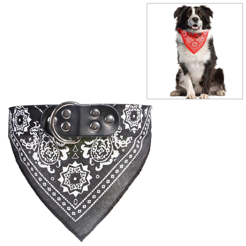 Adjustable Dog Bandana Leather Printed Soft Scarf Collar Neckerchief For Puppy Pet - Size M - Magenta