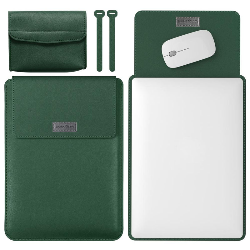Lightweight Leather Computer Bag - 4-in-1 Portable - Fits 15.4 / 15.6 / 16.1 Inches - Dark Green