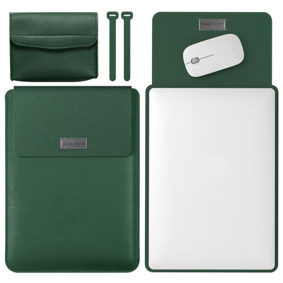 Lightweight Leather Computer Bag - 4-in-1 Portable - Fits 15.4 / 15.6 / 16.1 Inches - Dark Green