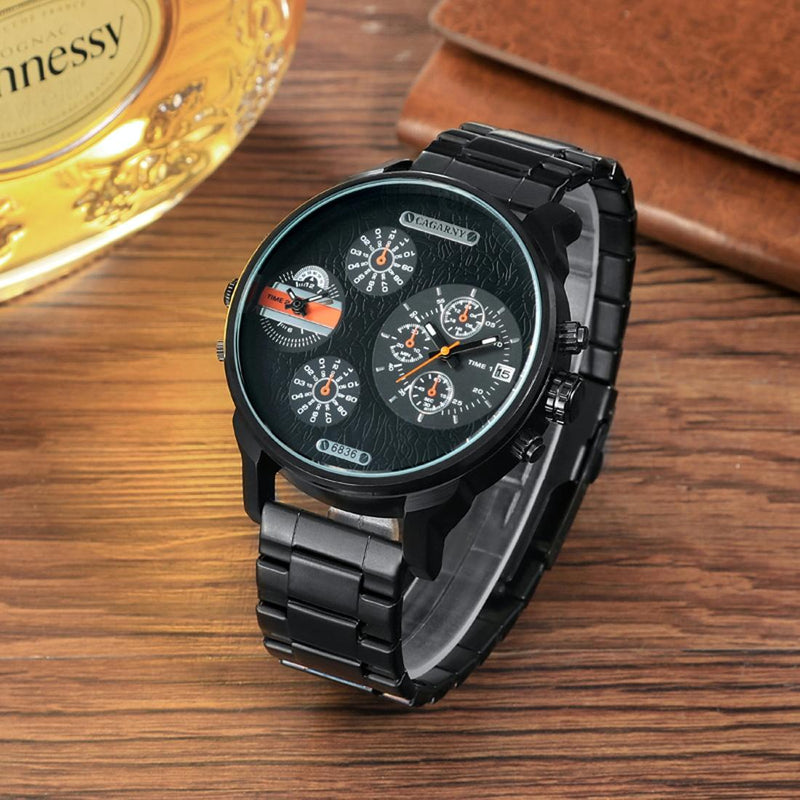 Stylish Waterproof Dual Quartz Watch with Stainless Steel Band - Orange