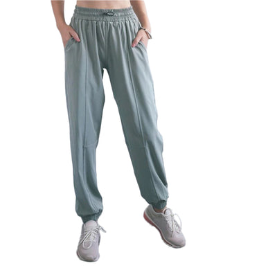 High Waist Drawstring Fitness Pants Black Size L - Smoke Purple L