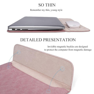 Horizontal Magnetic Leather Laptop Inner Bag - Invisible Buckle - Pink