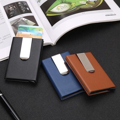 Aluminum Rfid Blocking Card Holder - Microfiber Leather Apricot