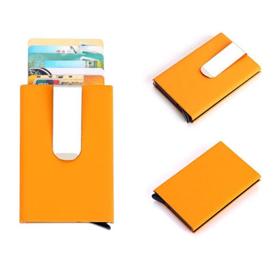 Aluminum Rfid Blocking Card Holder - Microfiber Leather Apricot