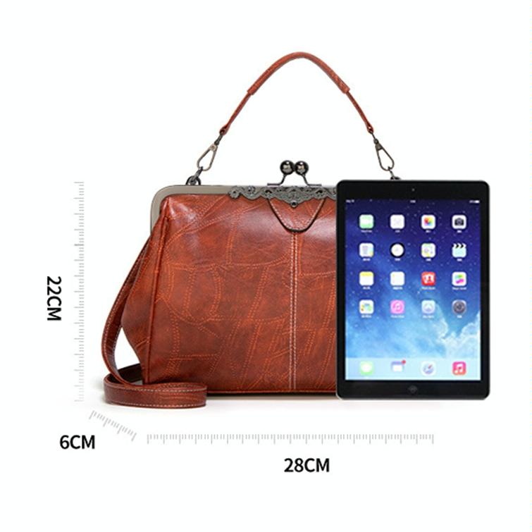 Adjustable Leather Crossbody Bag with Vintage Buckle - Brown