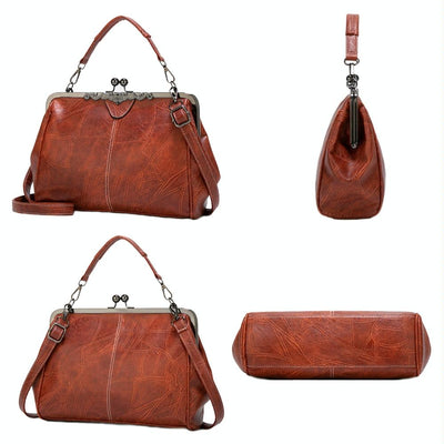Adjustable Leather Crossbody Bag with Vintage Buckle - Brown