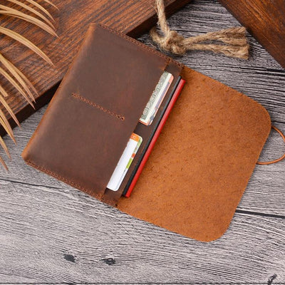 Retro Passport Wallet For Travel Crazy Horse Skin - Coffee