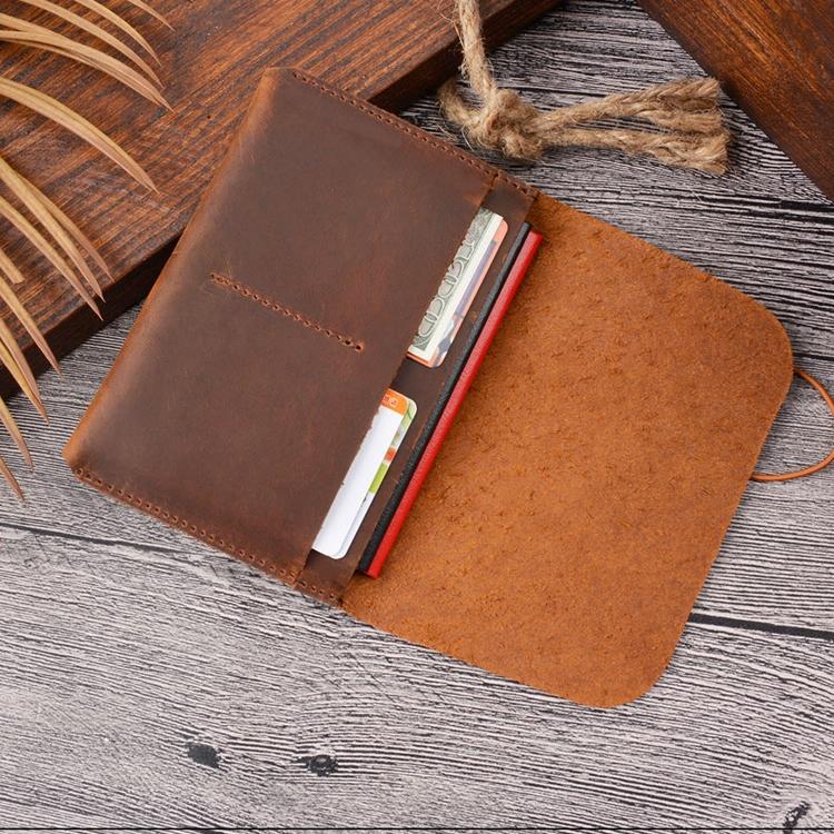 Retro Passport Wallet For Travel Crazy Horse Skin - Coffee