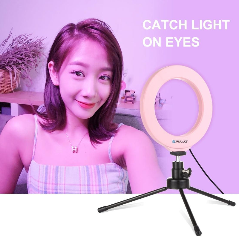 10 Mode Rgbw Led Ring Light With Tripod And Ball Head - 4.7 Inch Curved Surface - Pink