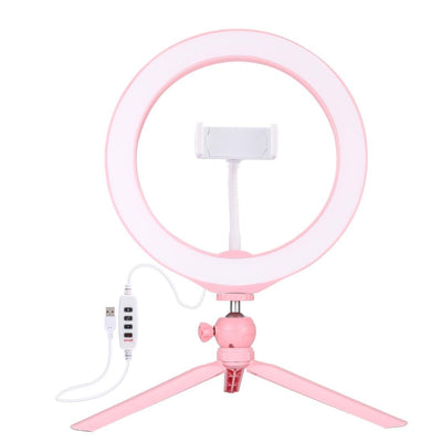 10.2 Selfie Beauty Light With Tripod Mount And Usb 3 Modes Dimmable Led Ring For Vlogging And Photography Cold Shoe Ball Head And Phone Clamp - Pink