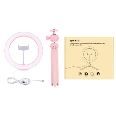 10.2 Selfie Beauty Light With Tripod Mount And Usb 3 Modes Dimmable Led Ring For Vlogging And Photography Cold Shoe Ball Head And Phone Clamp - Pink