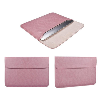 14.1 Inch Laptop Inner Bag with Magnetic Buckle and Small Bag - Pink Leather